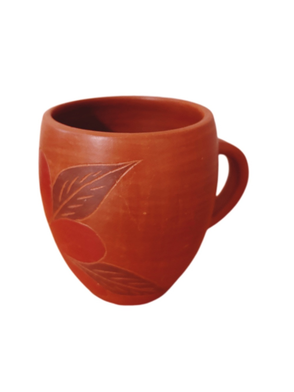 Handcrafted Terracotta Red Ceramic Mug with Etched Red Flower Design